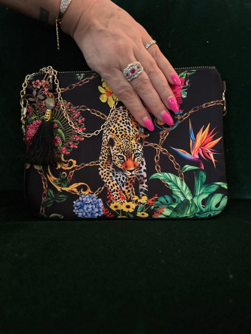 Printed Clutch bag - Exotic Cat Black